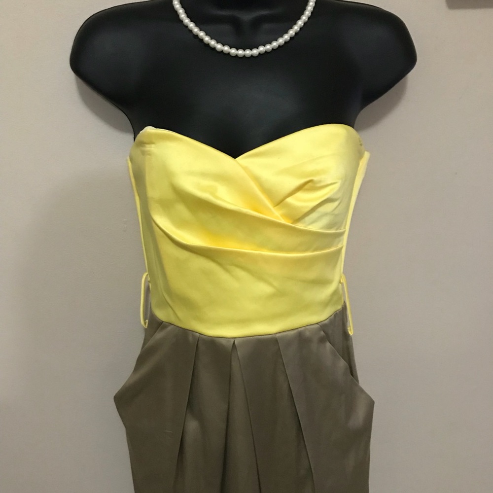 Strapless Yellow and Tan Dress